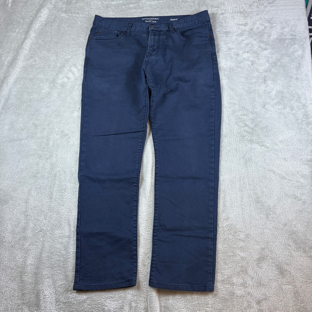 Banana Republic Jean Men 33x32 (Fits 34x28) Travel Slim Fit Navy Blue Stretch
